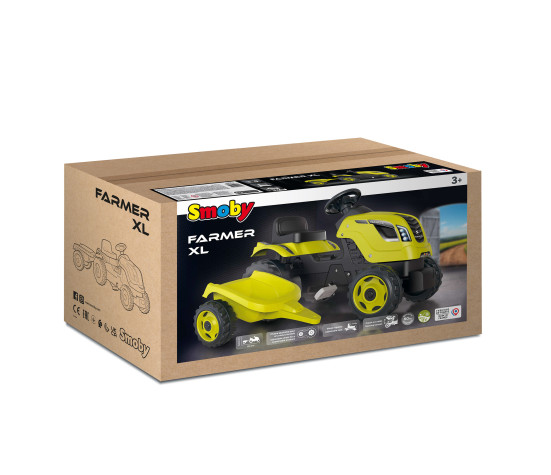 Smoby Traktor kollane Farmer XL käruga