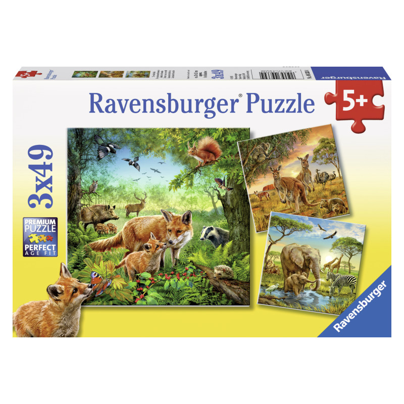 Ravensburger pusle 3x49 tk Maailmaloomad