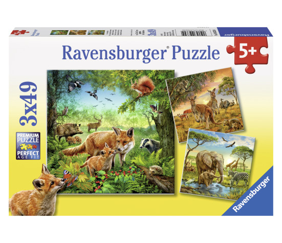 Ravensburger pusle 3x49 tk Maailmaloomad