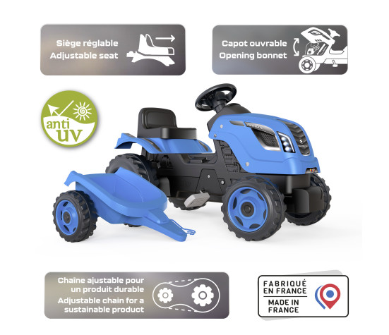 Smoby Traktor Blue Farmer XL with a Trolley