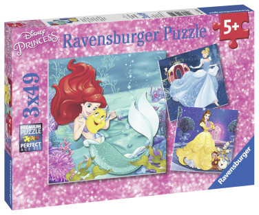 Ravensburger pusle 3x49 tk Printsessid Ariel, Tuhkatriinu ja Belle