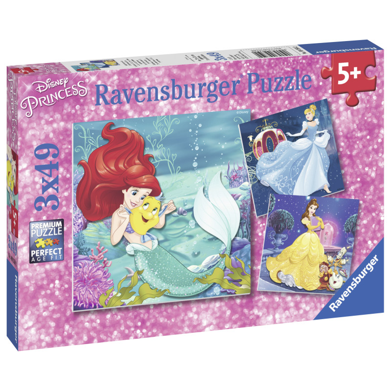 Ravensburger pusle 3x49 tk Printsessid Ariel, Tuhkatriinu ja Belle