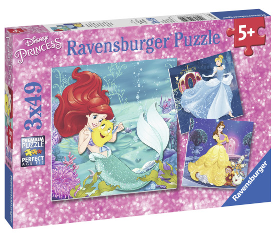 Ravensburger pusle 3x49 tk Printsessid Ariel, Tuhkatriinu ja Belle