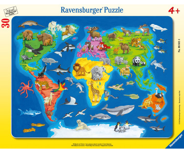 Ravensburger suur plaatpusle 30 tk Maailmakaart loomadega