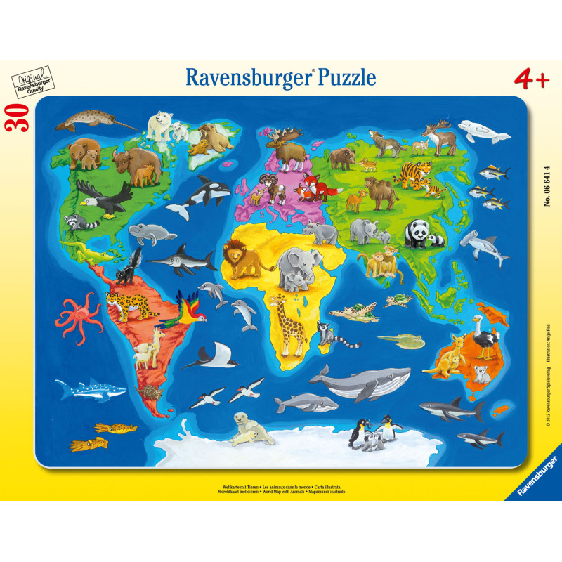 Ravensburger suur plaatpusle 30 tk Maailmakaart loomadega