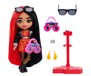 Barbie® Extra Mini nukk puna-mustakirjude juustega