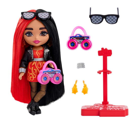 Barbie® Extra Mini nukk puna-mustakirjude juustega